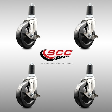 Service Caster 5 Inch 316SS Soft Rubber Swivel 1-5/8 Inch Expanding Stem Caster Set Brake SCC SCC-SS316EX20S514-SRS-TLB-158-4